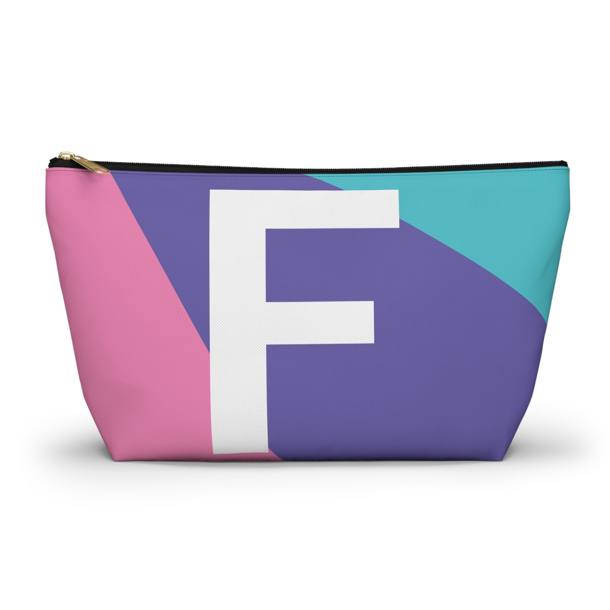 Initials Colorblock Accessory Pouch — Monogram F T-Bottom Cosmetic Bag
