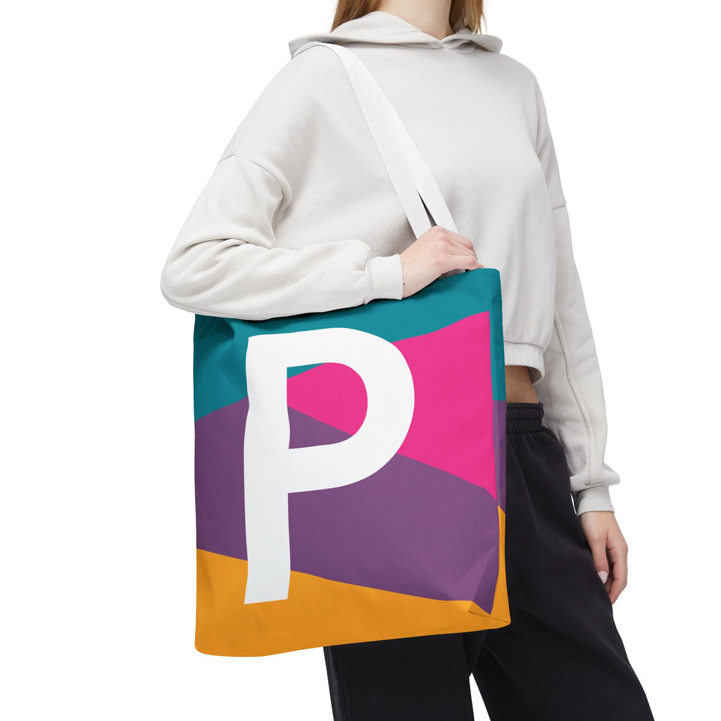 Monogram 'P' Colorblock Tote Bag — Personalized Initial P Shoulder Tote