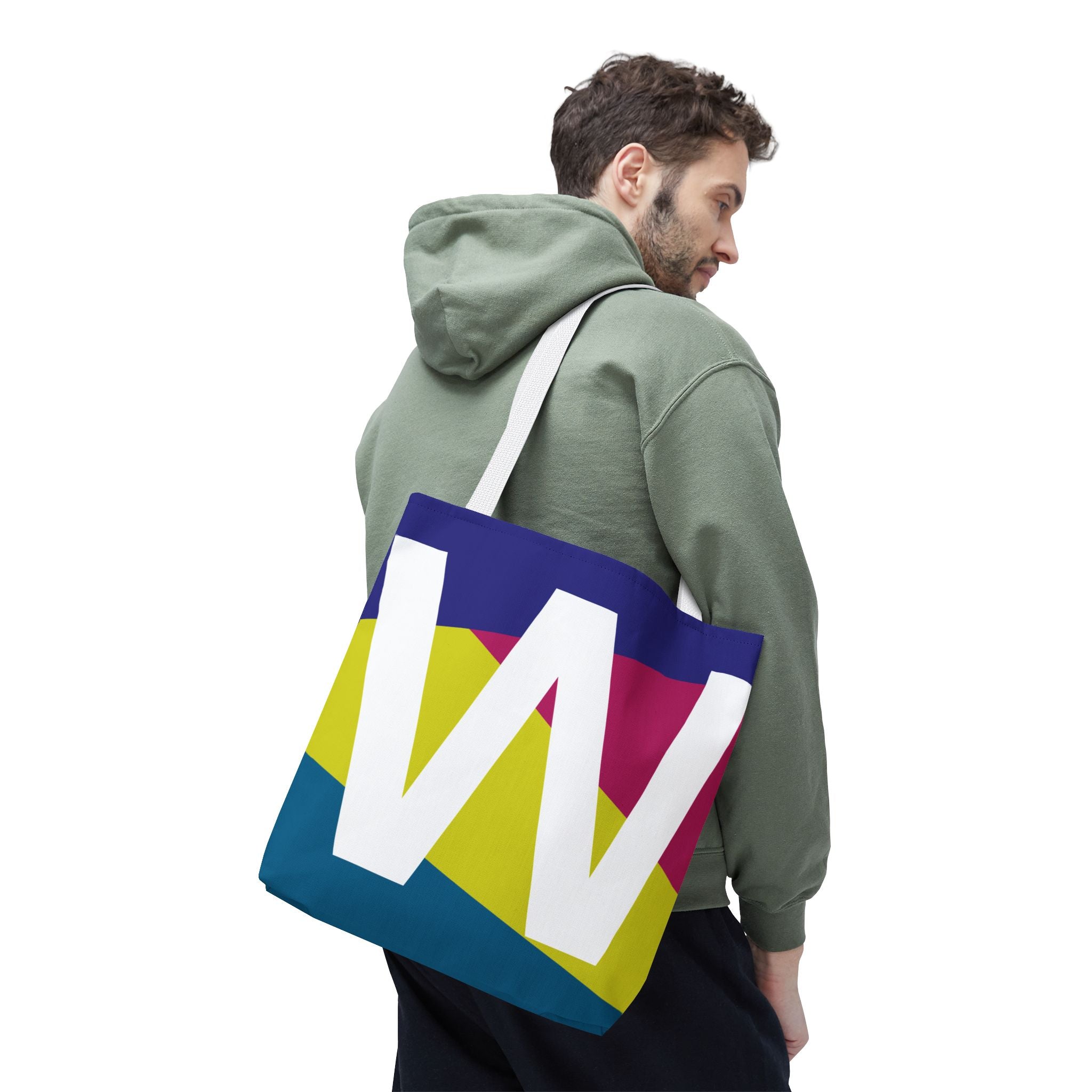 Monogram 'W' Colorblock Tote Bag — Personalized Initial W Shoulder Tote