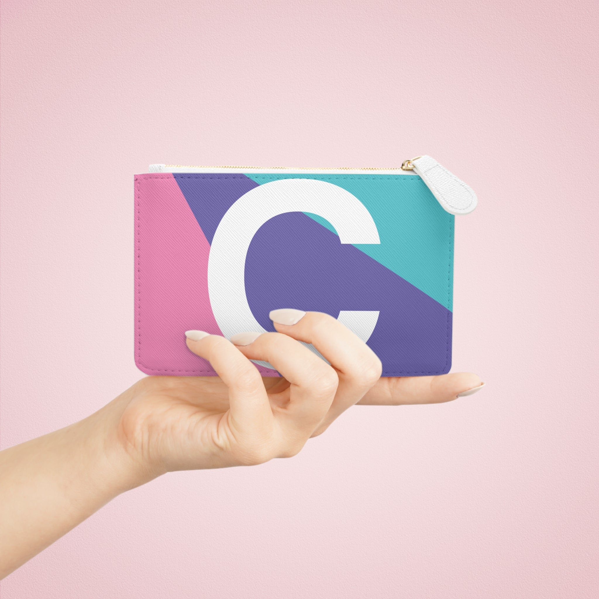 Initial C Mini Clutch — Colorblock Monogram Wristlet Wallet