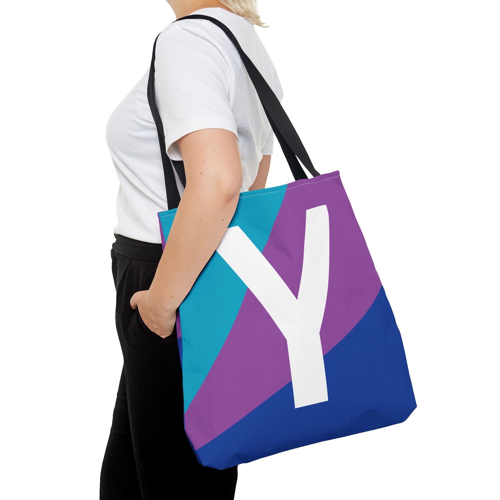 Monogram 'Y' Colorblock Tote Bag — Personalized Initial Y Shoulder Tote