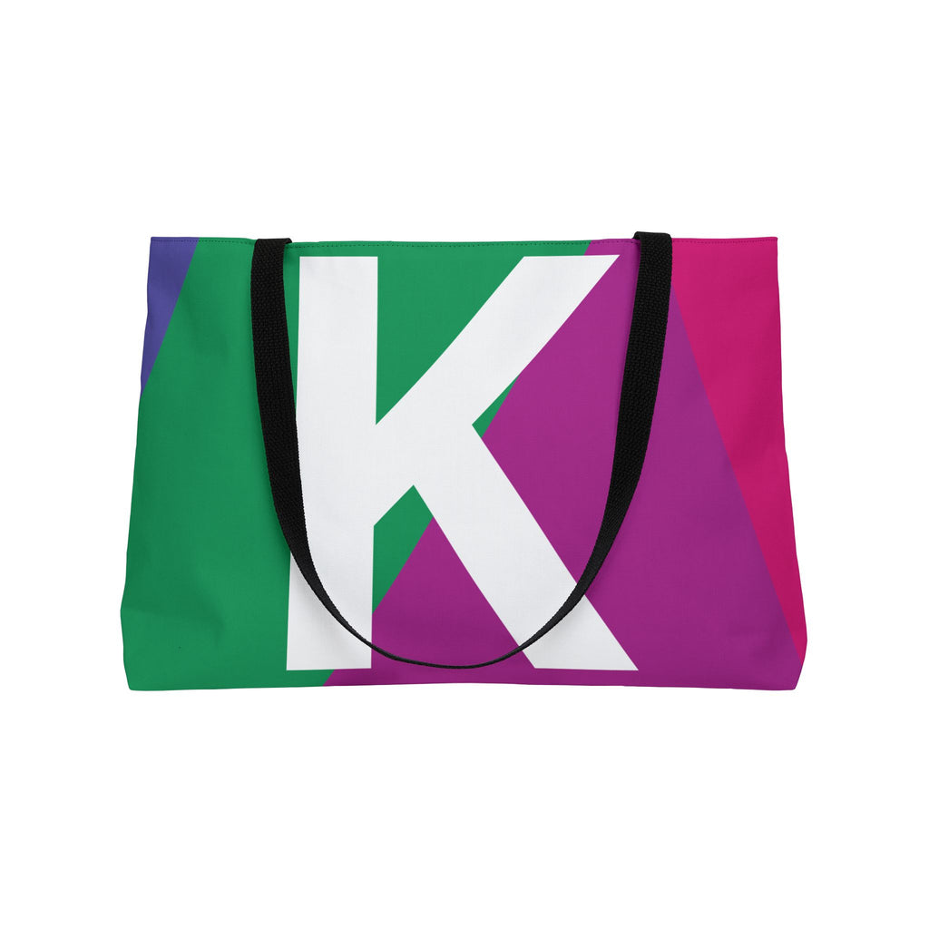 Personalized 'K' Colorblock Tote Bag — Monogram Weekender Tote