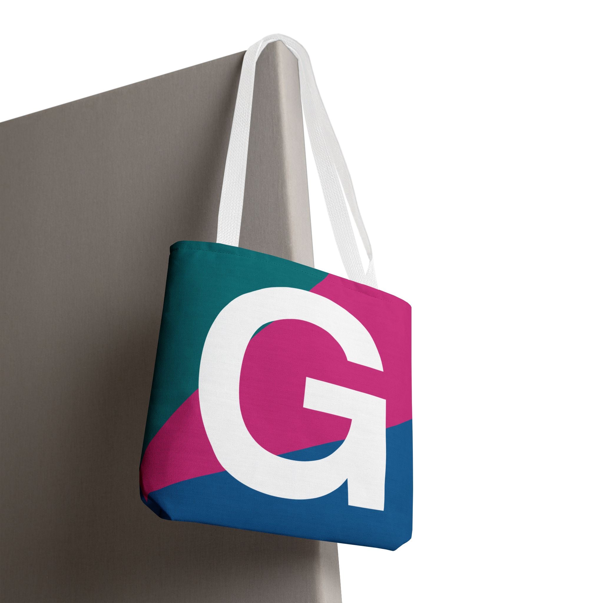 Monogram 'G' Colorblock Tote Bag — Personalized Initial G Shoulder Tote