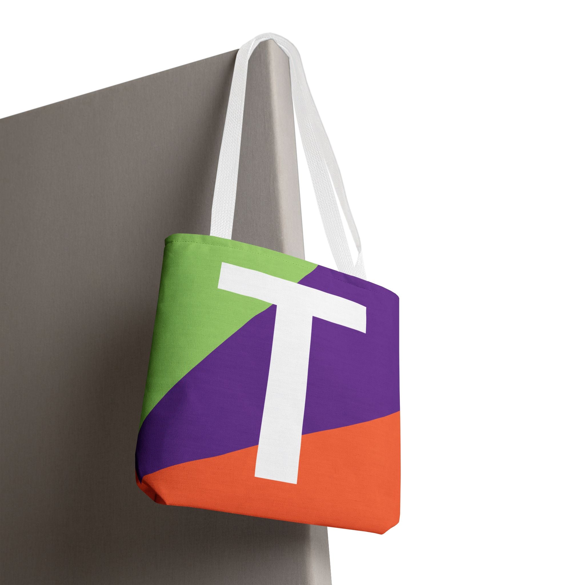 Monogram 'T' Colorblock Tote Bag — Personalized Initial T Shoulder Tote