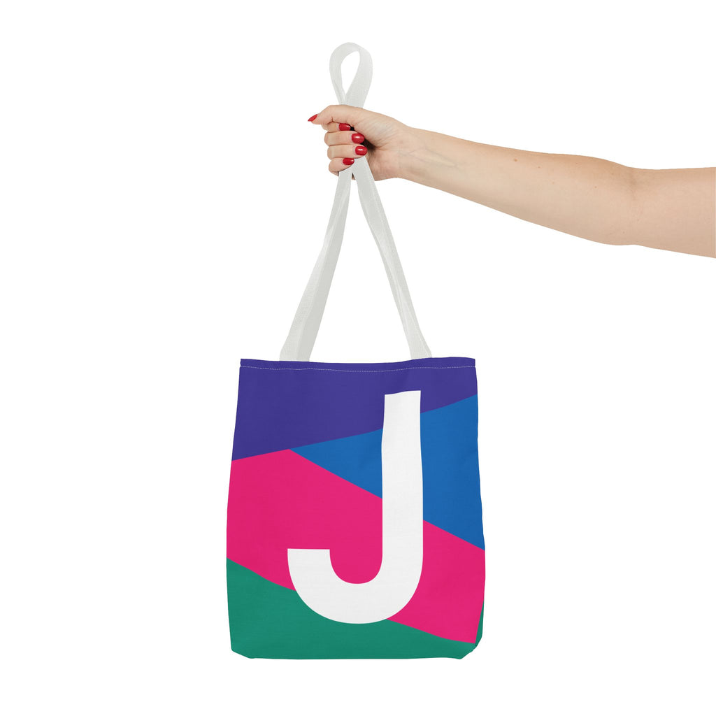 Monogram 'J' Colorblock Tote Bag — Personalized Initial J Shoulder Tote