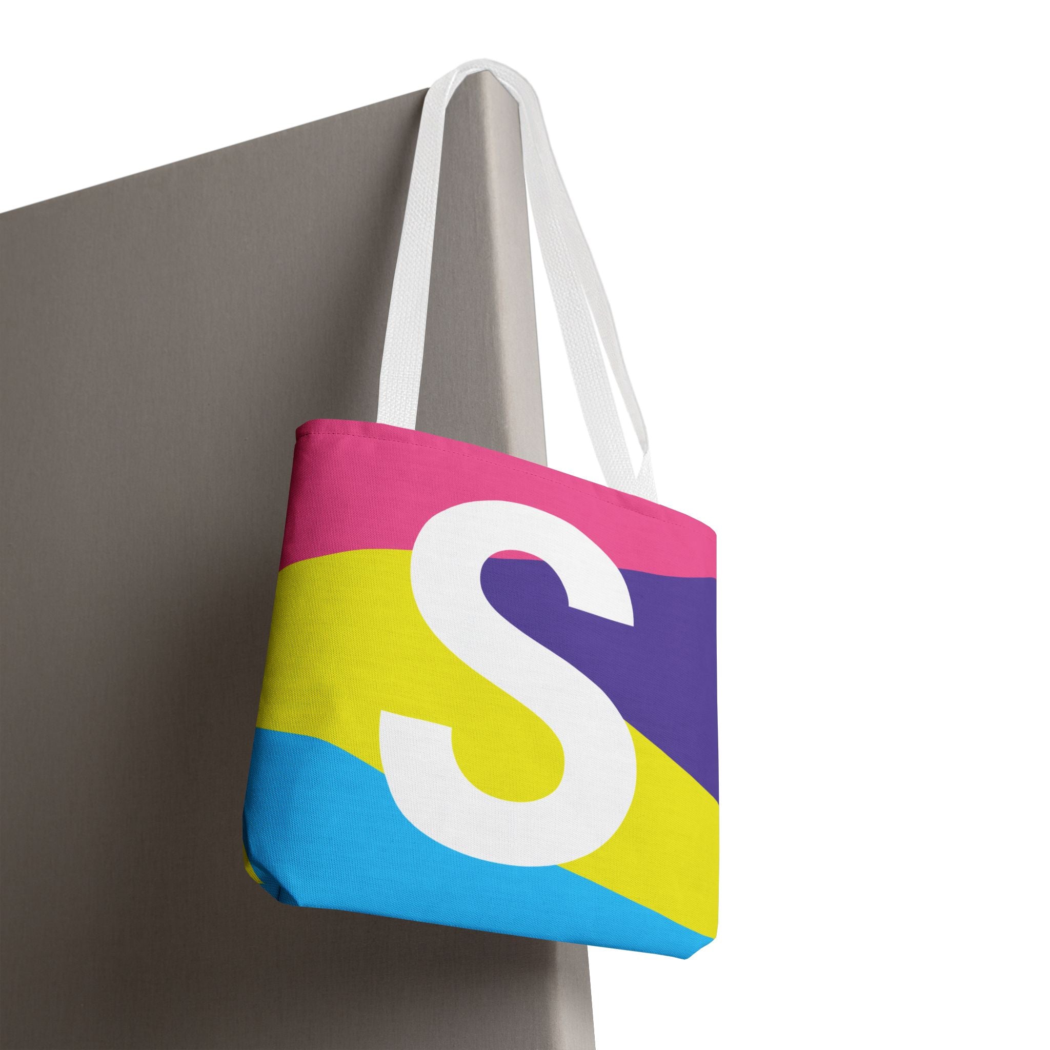 Monogram 'S' Colorblock Tote Bag — Personalized Initial S Shoulder Tote