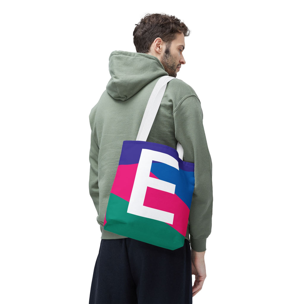 Monogram 'E' Colorblock Tote Bag — Personalized Initial E Shoulder Tote