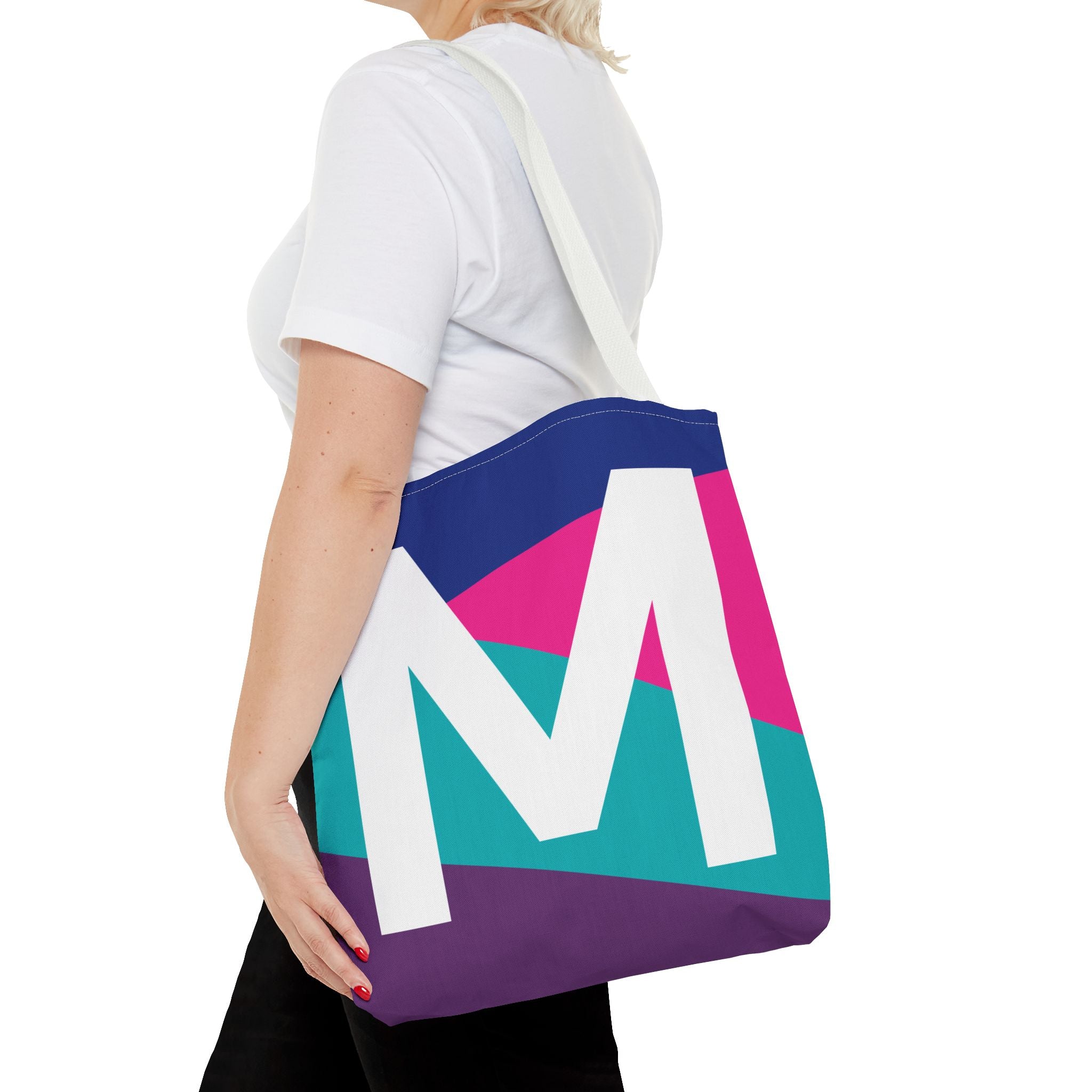 Monogram 'M' Colorblock Tote Bag — Personalized Initial L Shoulder Tote