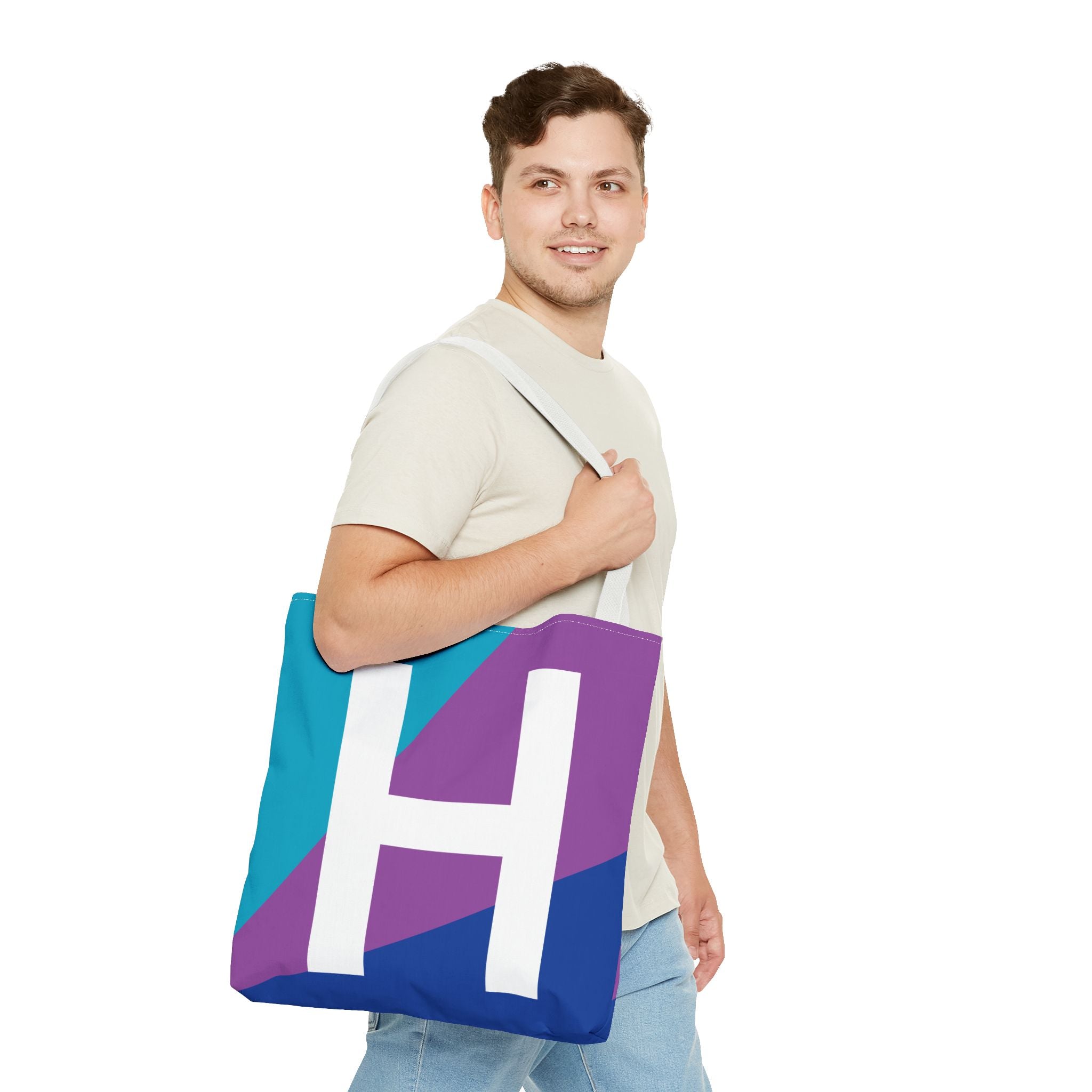 Monogram 'H' Colorblock Tote Bag — Personalized Initial H Shoulder Tote