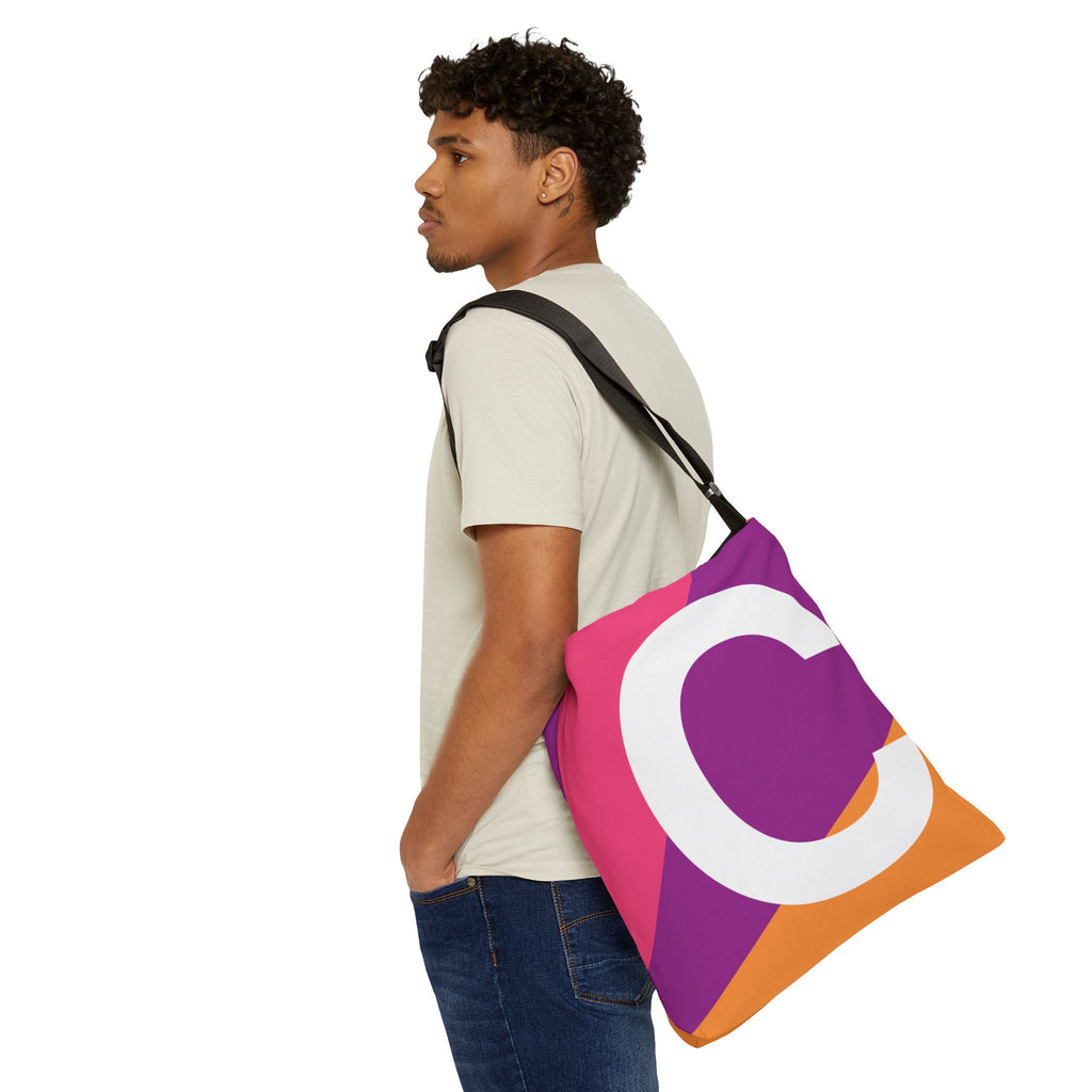 Initial Letter 'C' Colorblock Adjustable Tote Bag — Monogram Alphabet Shoulder Bag