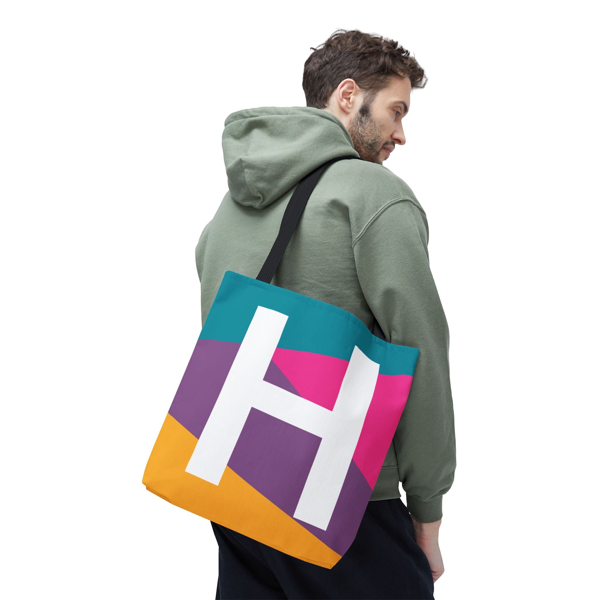 Monogram 'H' Colorblock Tote Bag — Personalized Initial H Shoulder Tote