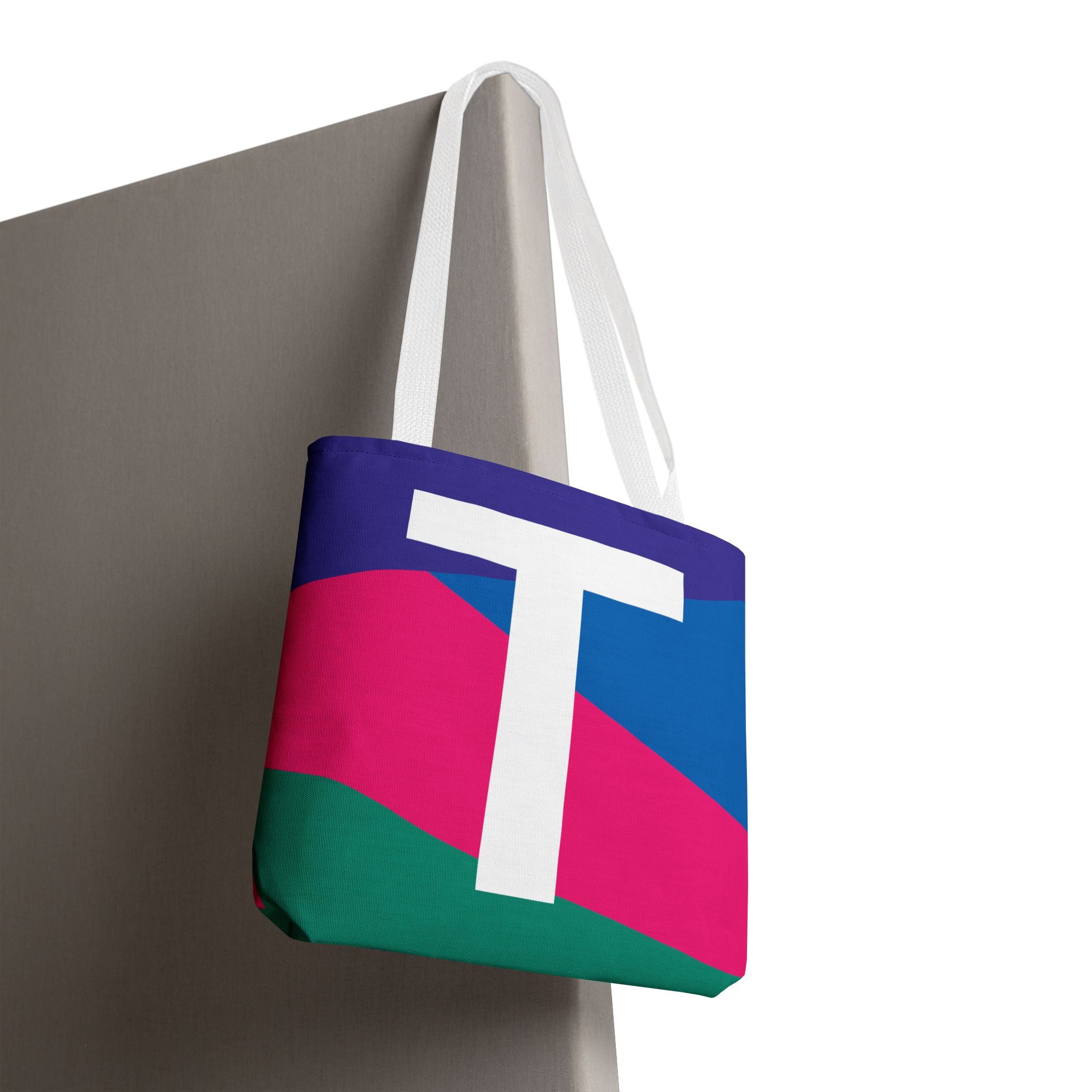 Monogram 'T' Colorblock Tote Bag — Personalized Initial T Shoulder Tote