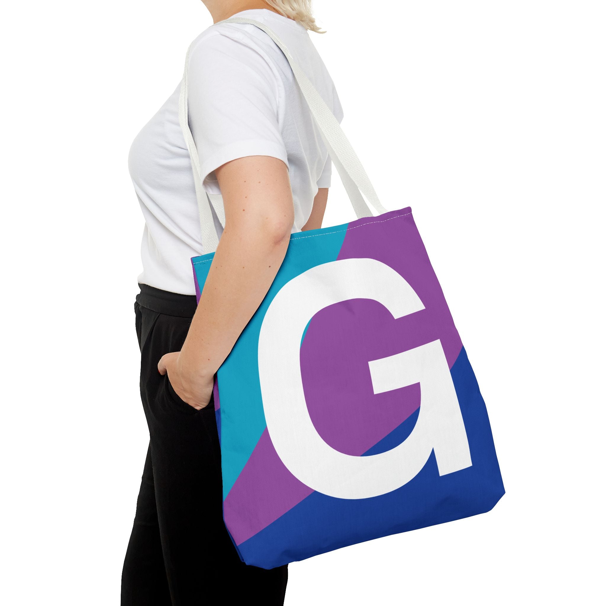 Monogram 'G' Colorblock Tote Bag — Personalized Initial G Shoulder Tote