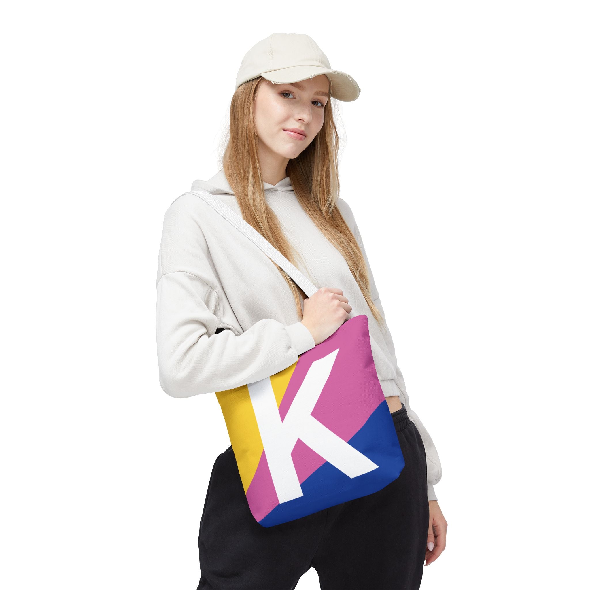 Monogram 'K' Colorblock Tote Bag — Personalized Initial K Shoulder Tote