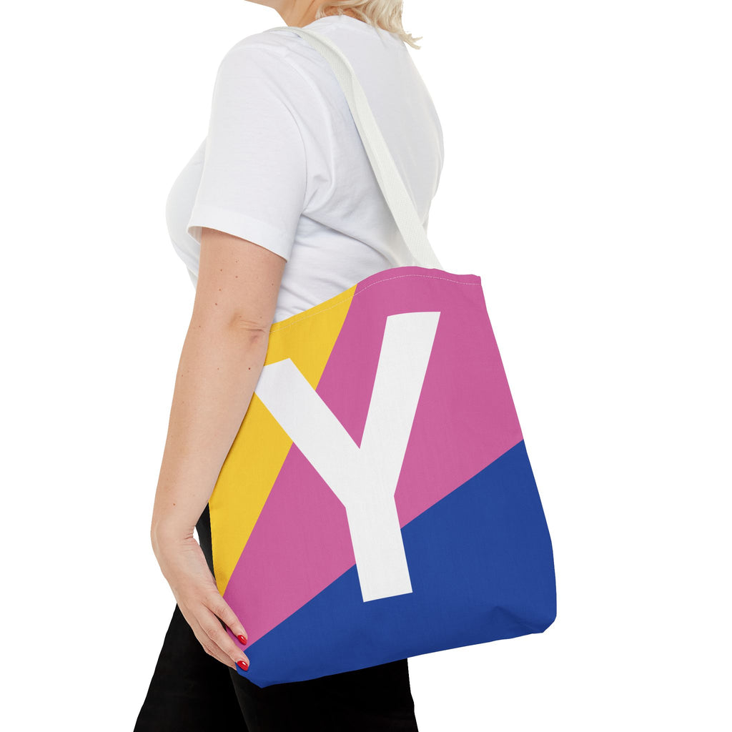 Monogram 'Y' Colorblock Tote Bag — Personalized Initial Y Shoulder Tote