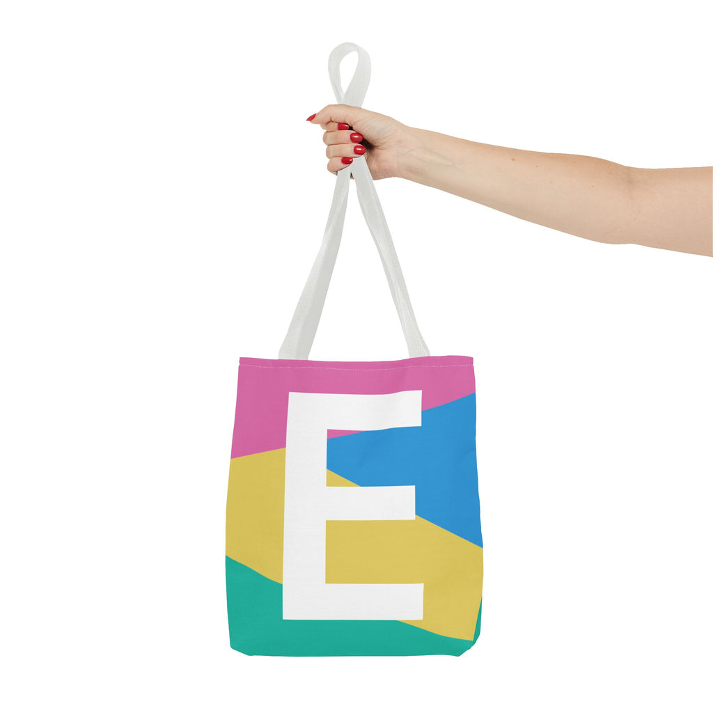 Monogram 'E' Colorblock Tote Bag — Personalized Initial E Shoulder Tote