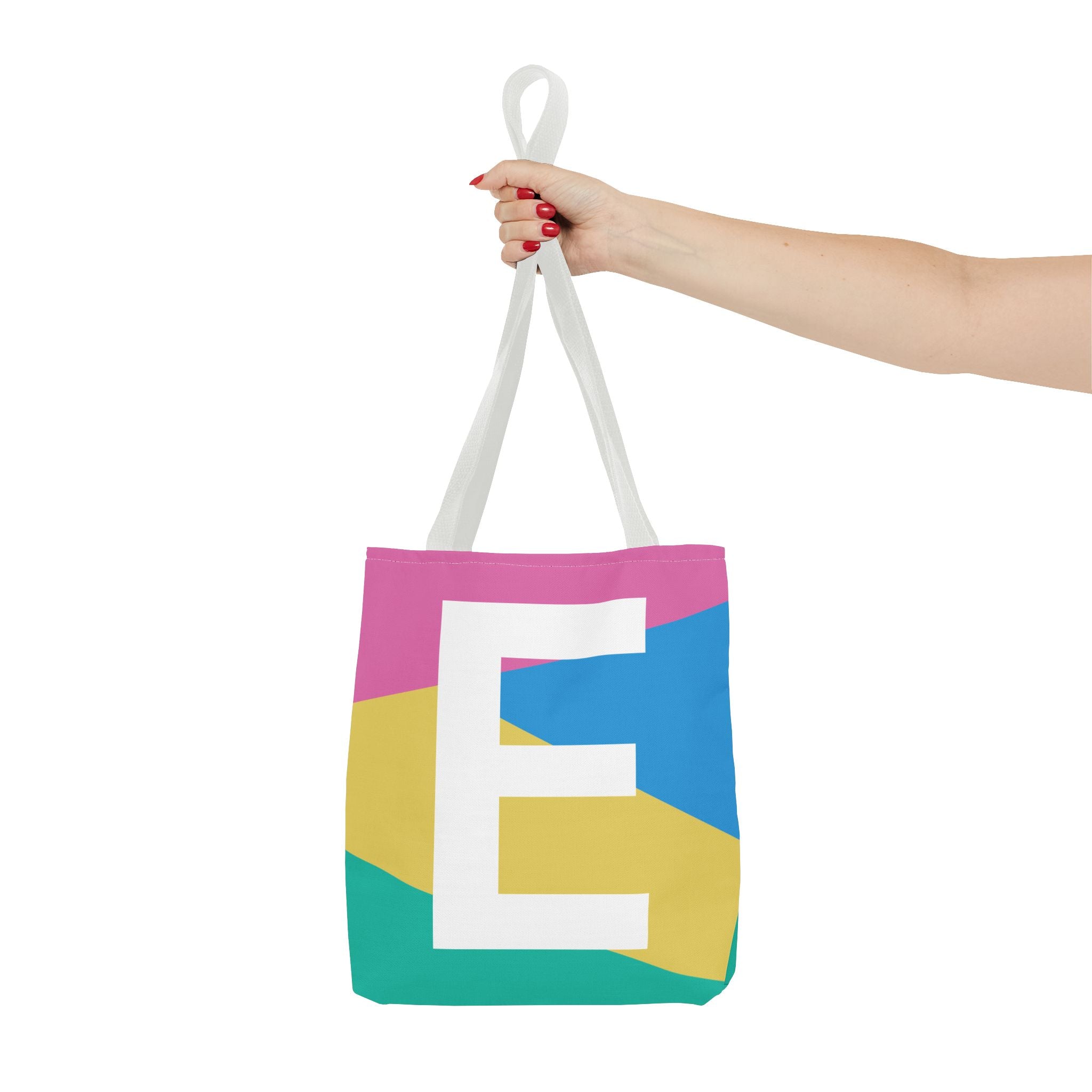 Monogram 'E' Colorblock Tote Bag — Personalized Initial E Shoulder Tote