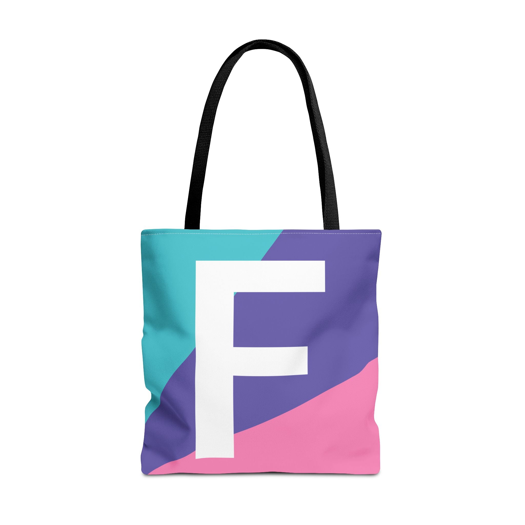 Monogram 'F' Colorblock Tote Bag — Personalized Initial F Shoulder Tote