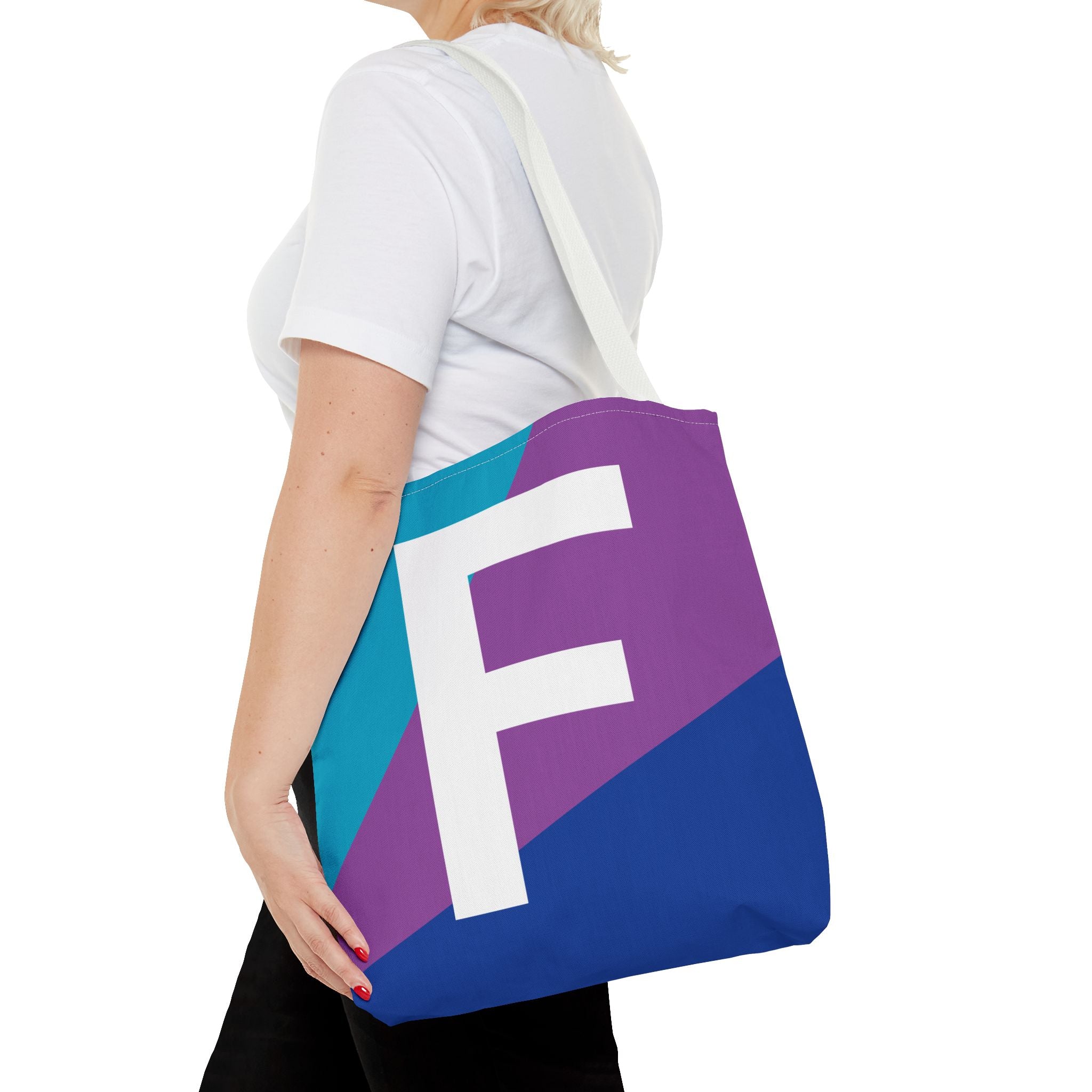 Monogram 'F' Colorblock Tote Bag — Personalized Initial F Shoulder Tote