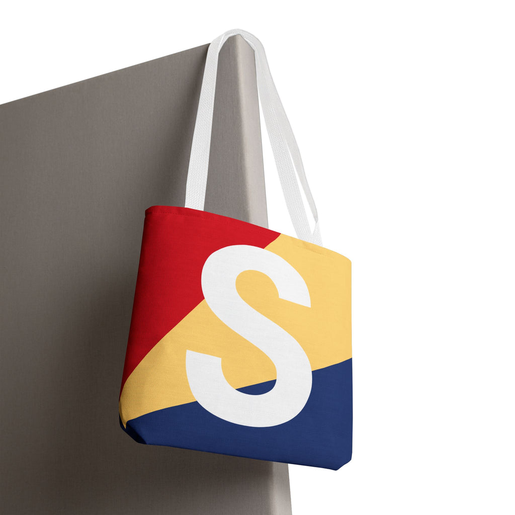 Monogram 'S' Colorblock Tote Bag — Personalized Initial S Shoulder Tote