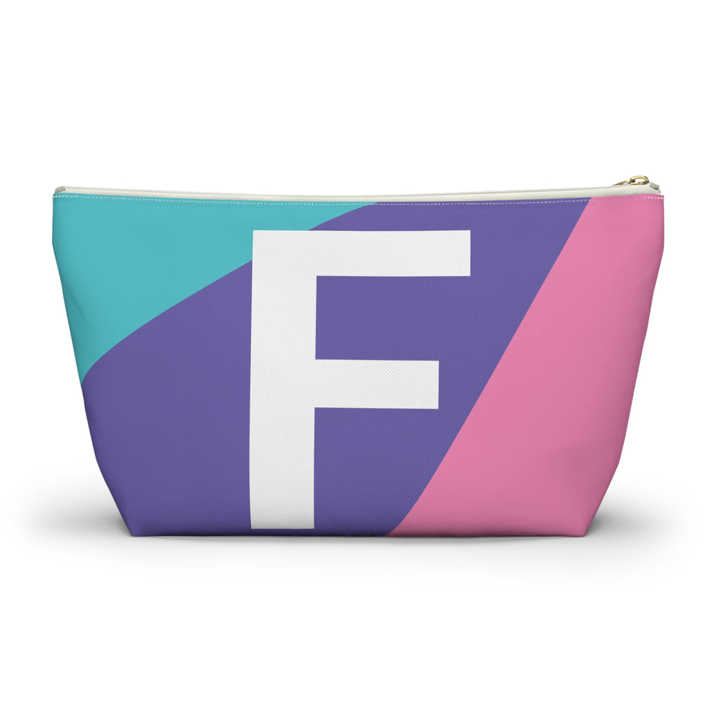 Initials Colorblock Accessory Pouch — Monogram F T-Bottom Cosmetic Bag
