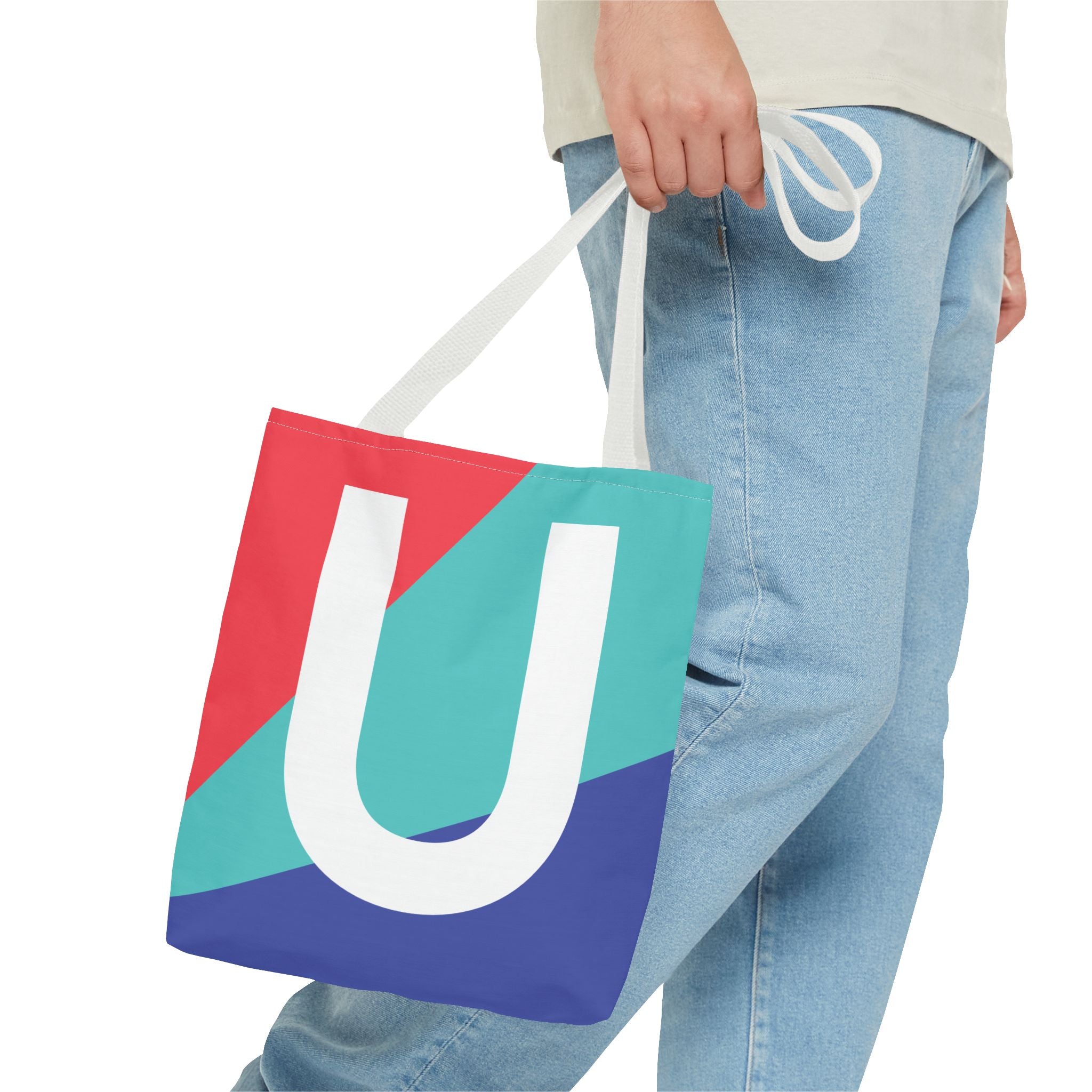 Monogram 'U' Colorblock Tote Bag — Personalized Initial U Shoulder Tote