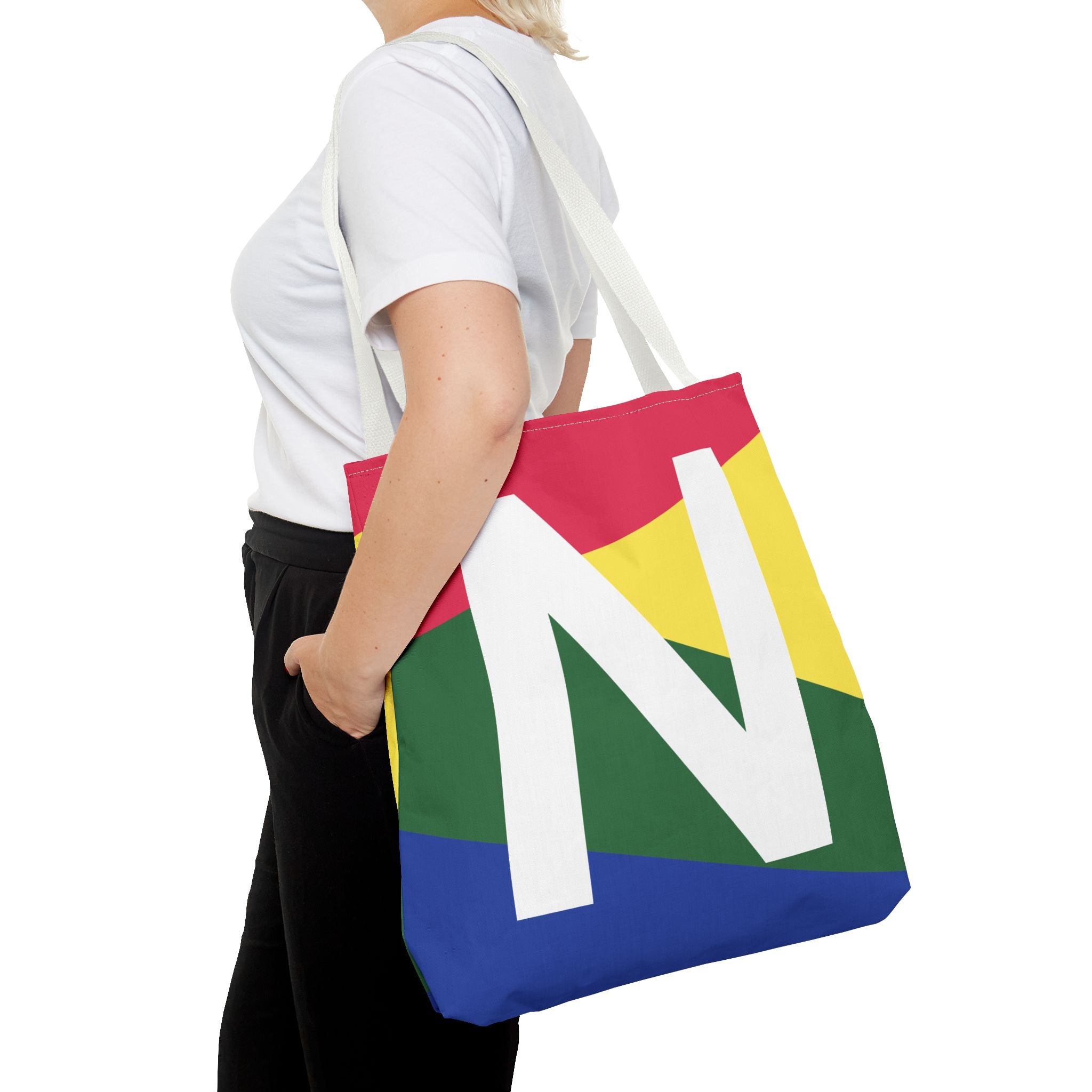 Monogram 'N' Colorblock Tote Bag — Personalized Initial N Shoulder Tote