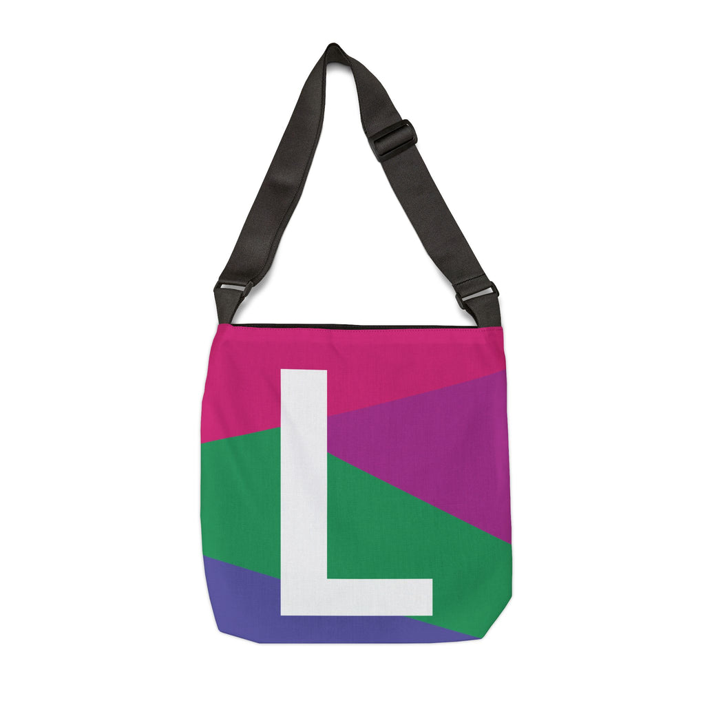 Initial Letter 'L' Colorblock Adjustable Tote Bag — Monogram Alphabet Shoulder Bag