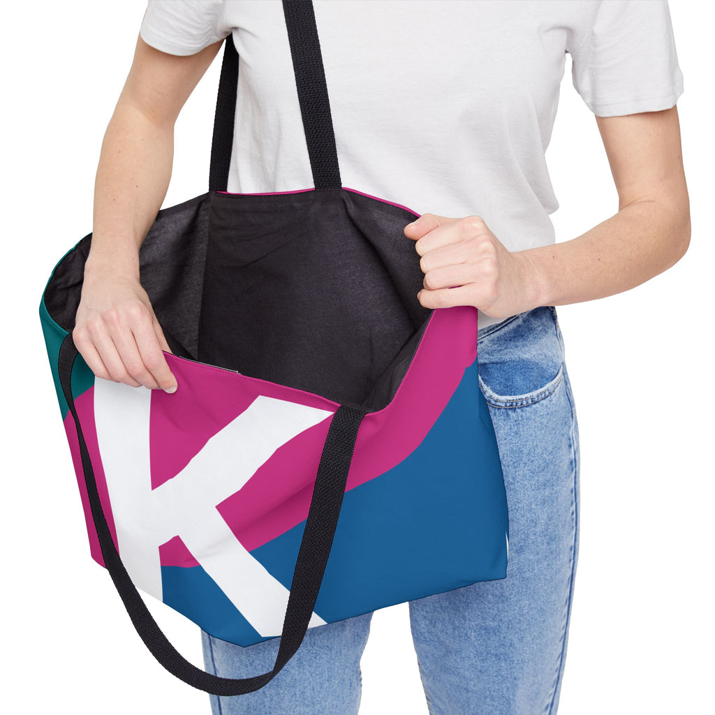 Personalized 'K' Colorblock Tote Bag — Monogram Weekender Tote