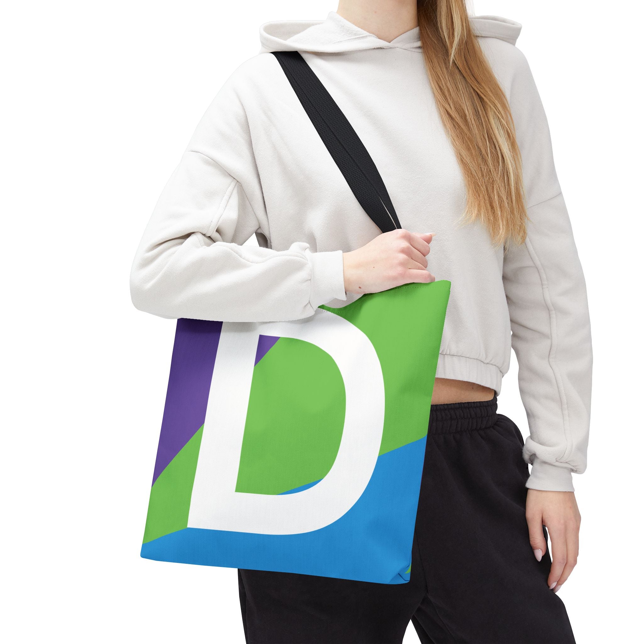 Monogram 'D' Colorblock Tote Bag — Personalized Initial D Shoulder Tote