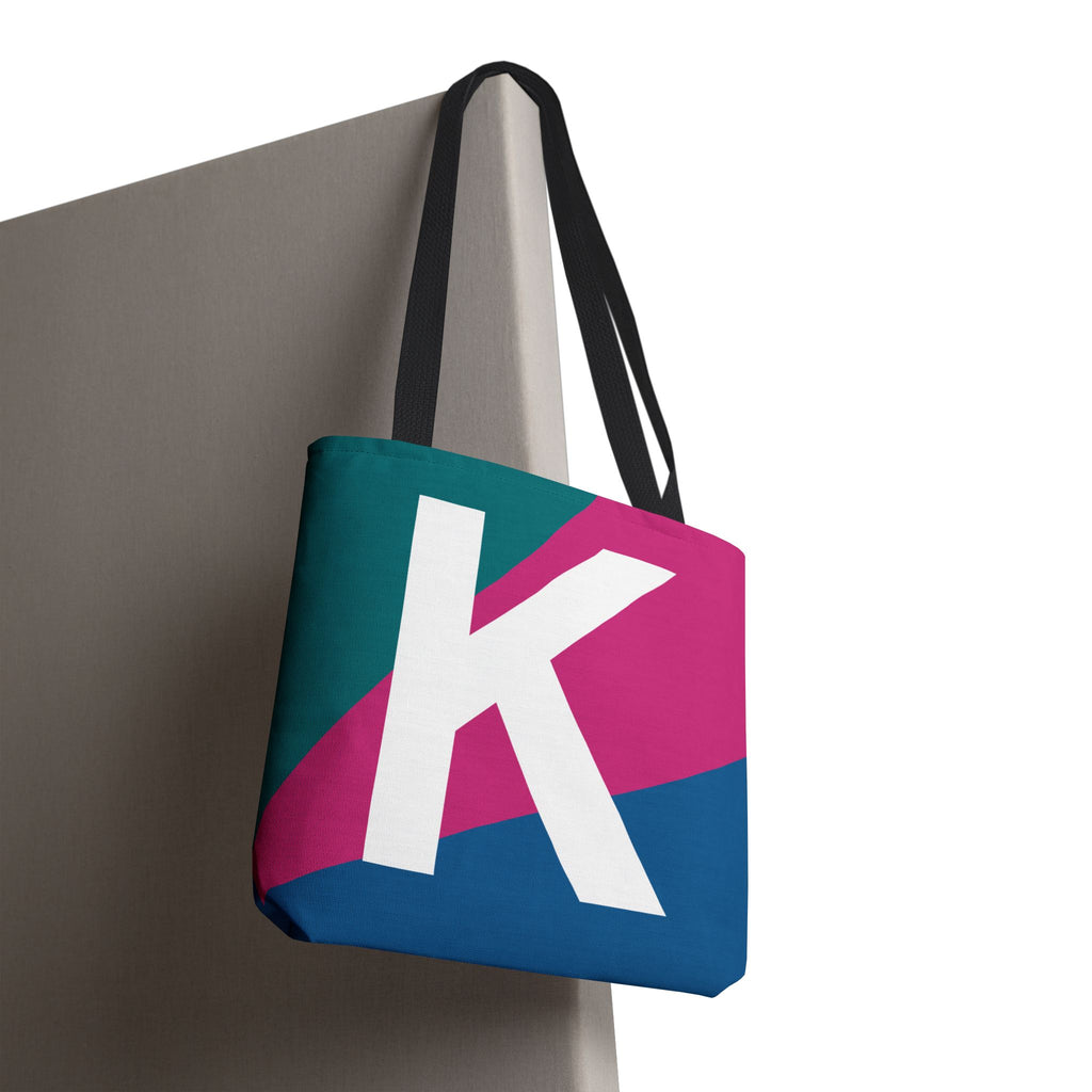 Monogram 'K' Colorblock Tote Bag — Personalized Initial K Shoulder Tote