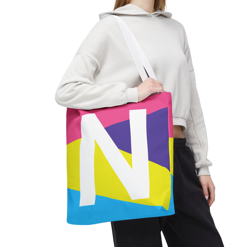 Monogram 'N' Colorblock Tote Bag — Personalized Initial N Shoulder Tote