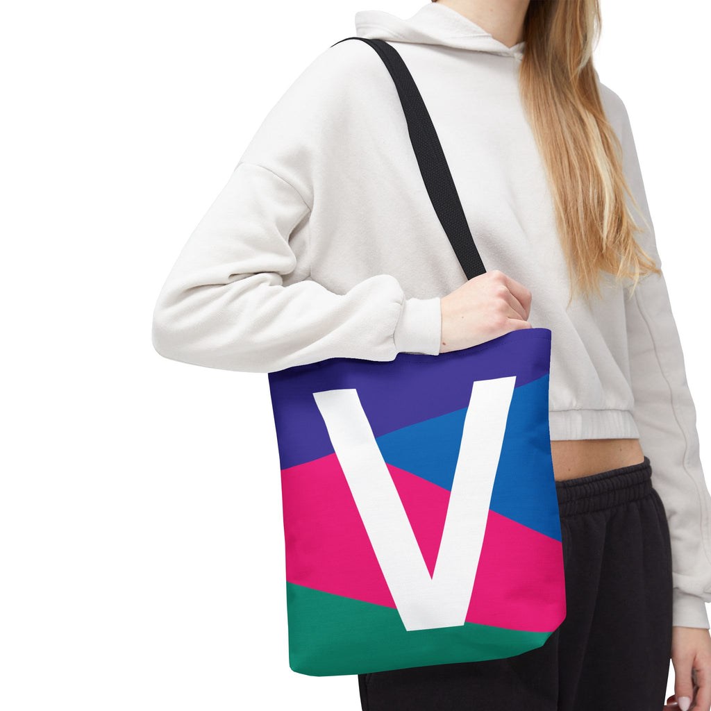 Monogram 'V' Colorblock Tote Bag — Personalized Initial V Shoulder Tote