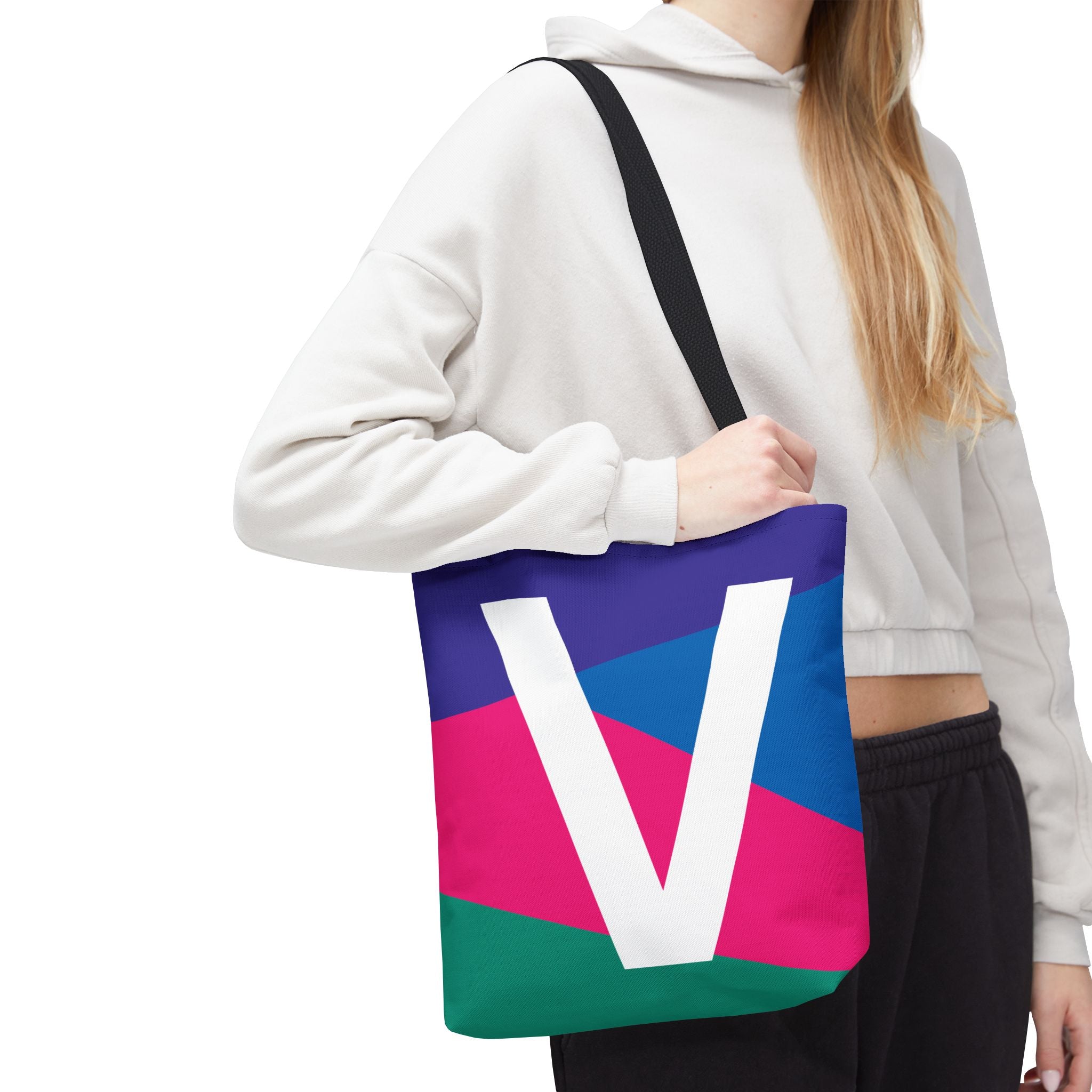 Monogram 'V' Colorblock Tote Bag — Personalized Initial V Shoulder Tote