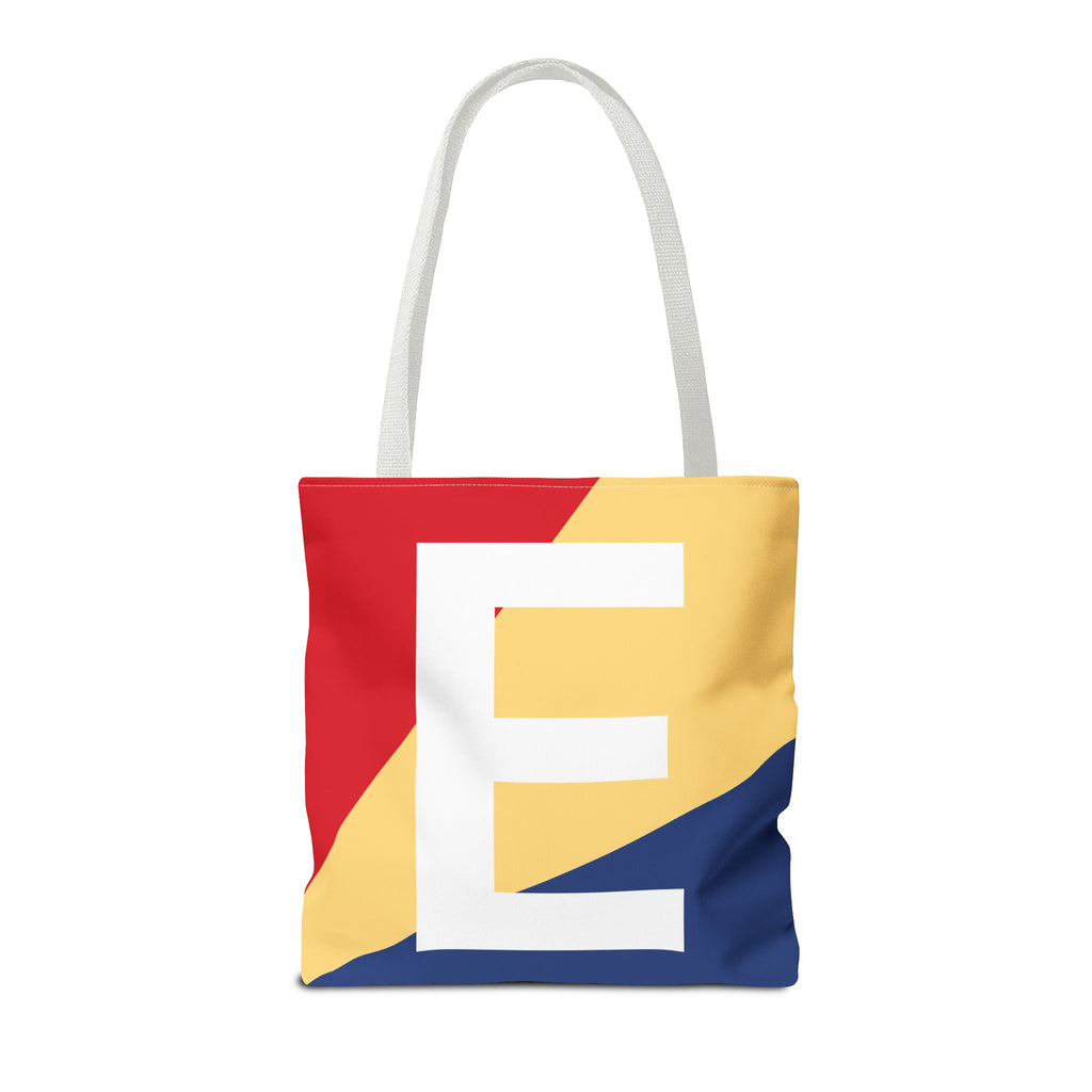 Monogram 'E' Colorblock Tote Bag — Personalized Initial E Shoulder Tote