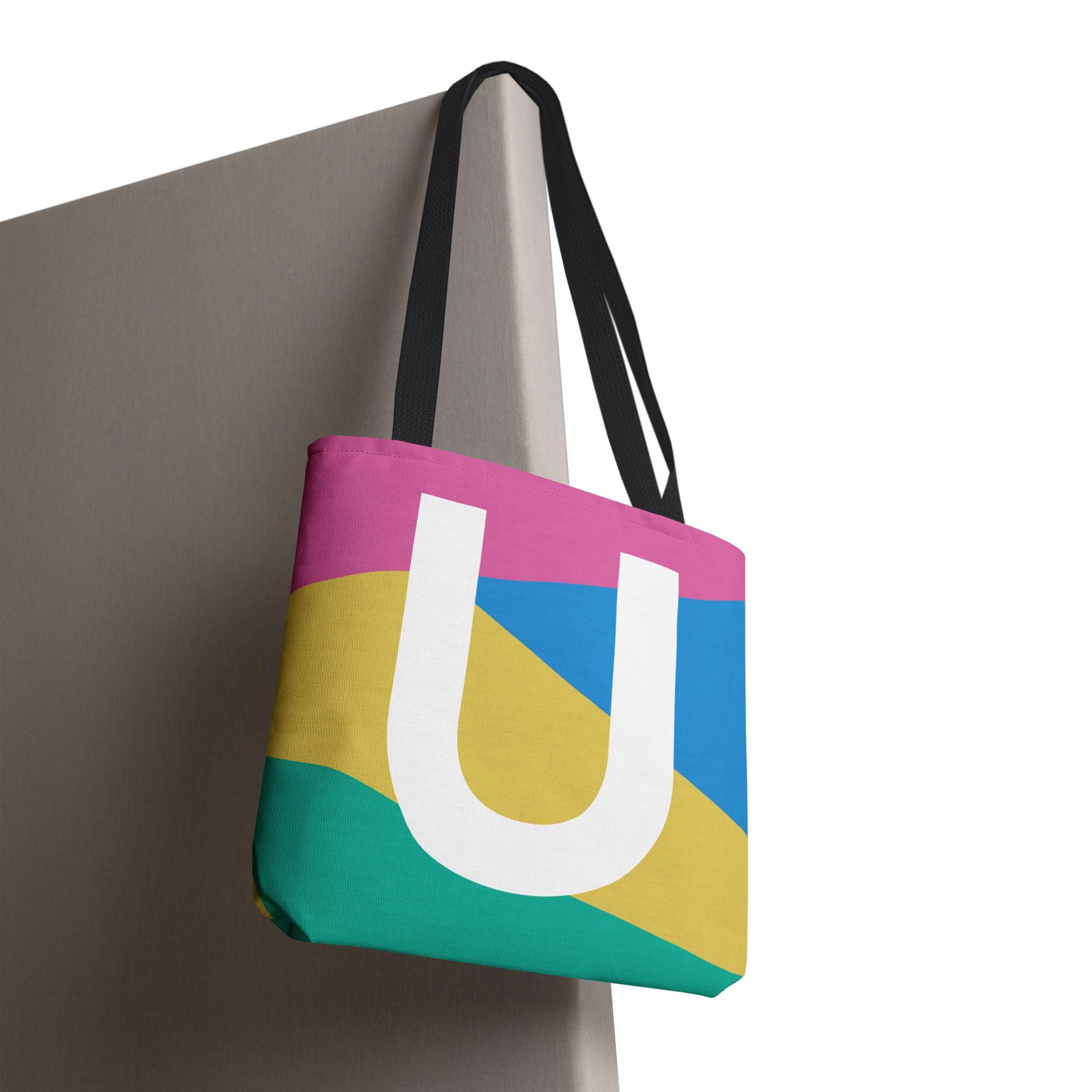 Monogram 'U' Colorblock Tote Bag — Personalized Initial U Shoulder Tote
