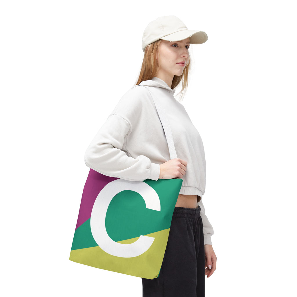 Monogram 'C' Colorblock Tote Bag — Personalized Initial C Shoulder Tote
