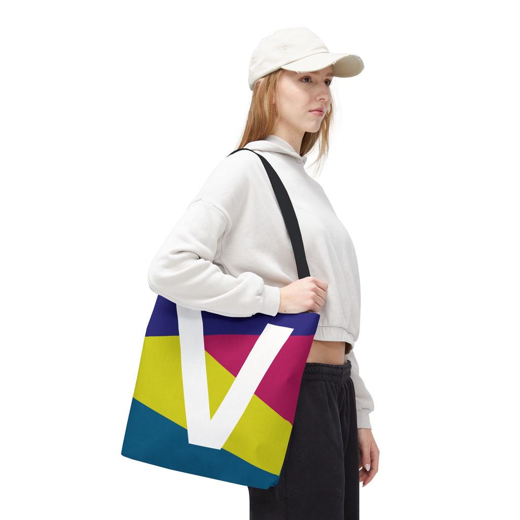 Monogram 'V' Colorblock Tote Bag — Personalized Initial V Shoulder Tote