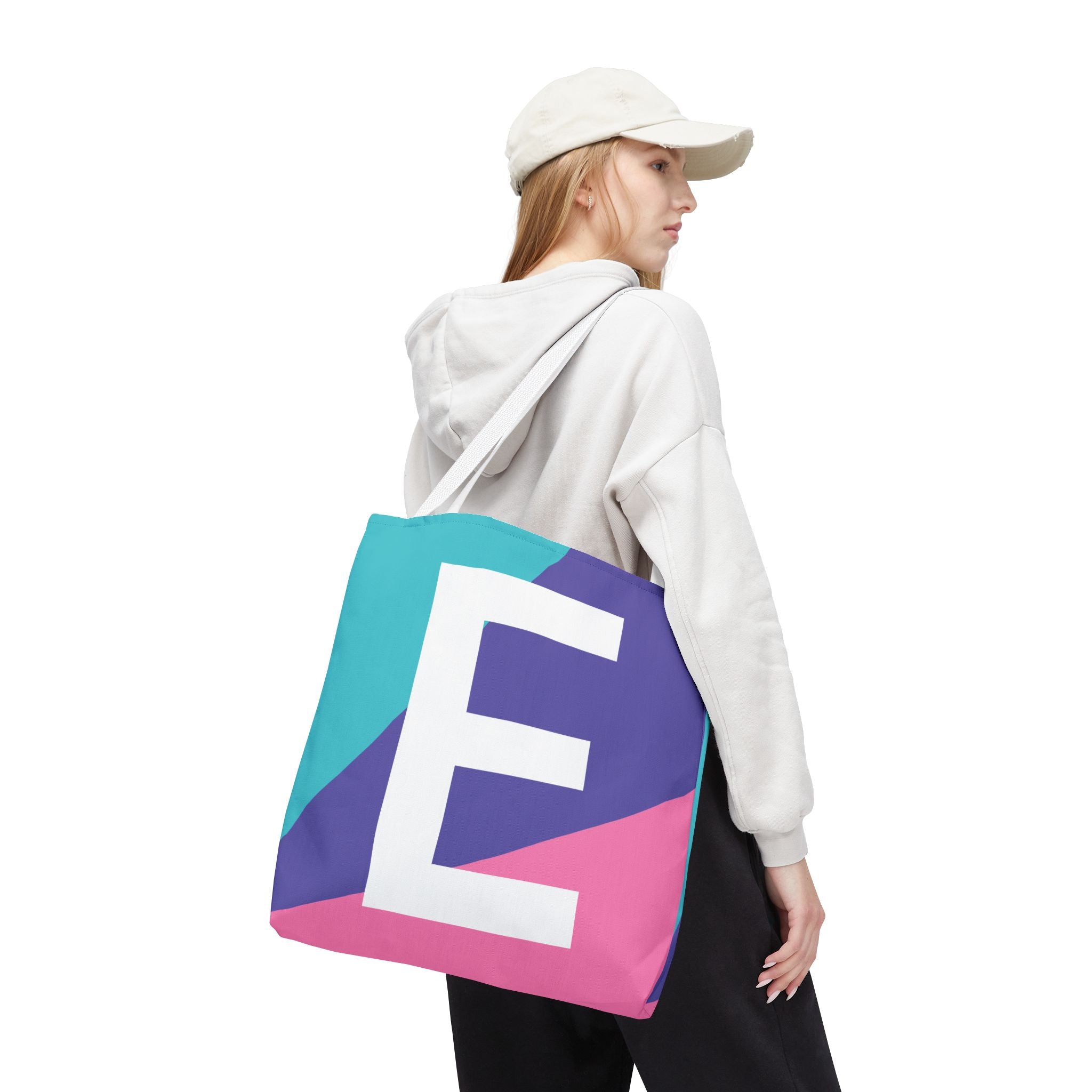 Monogram 'E' Colorblock Tote Bag — Personalized Initial E Shoulder Tote