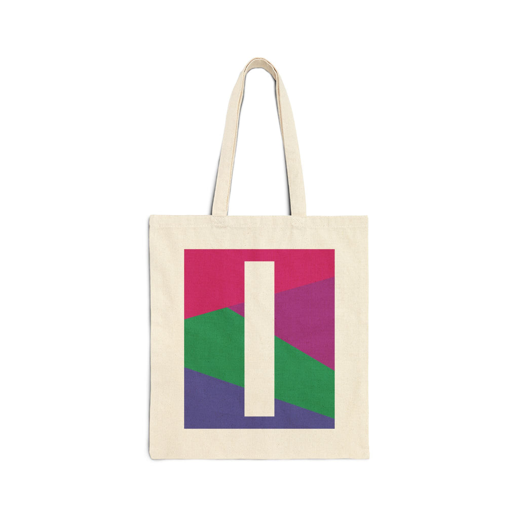 Initial I Colorblock Canvas Tote Bag — Monogram Letter I Reusable Grocery Tote