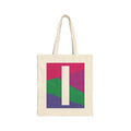 Initial I Colorblock Canvas Tote Bag — Monogram Letter I Reusable Grocery Tote