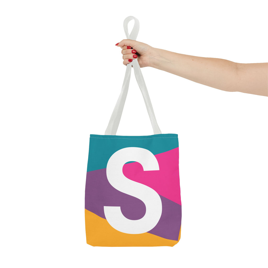 Monogram 'S' Colorblock Tote Bag — Personalized Initial S Shoulder Tote