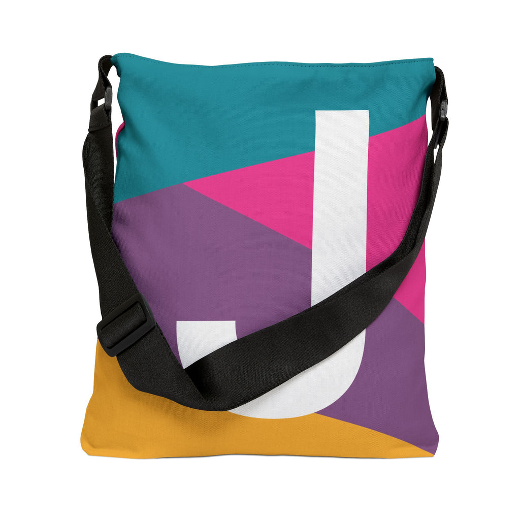 Initial Letter 'J' Colorblock Adjustable Tote Bag — Monogram Alphabet Shoulder Bag