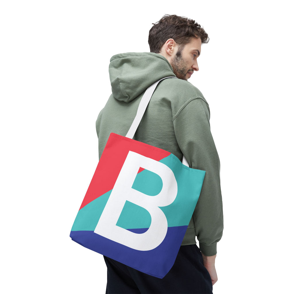 Monogram 'B' Colorblock Tote Bag — Personalized Initial B Shoulder Tote