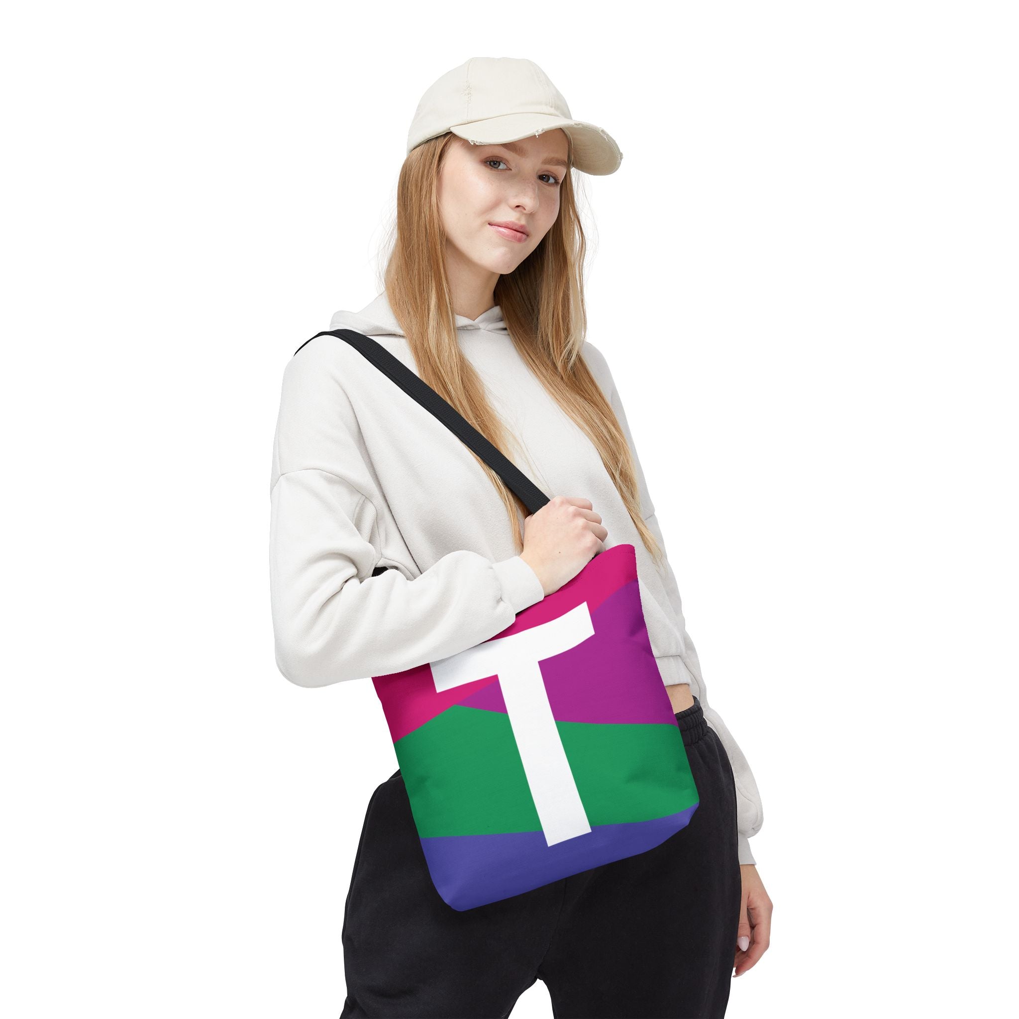 Monogram 'T' Colorblock Tote Bag — Personalized Initial T Shoulder Tote