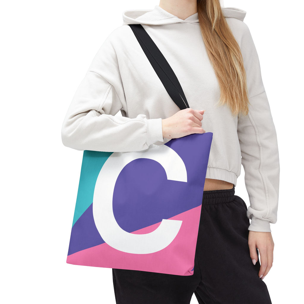 Monogram 'C' Colorblock Tote Bag — Personalized Initial C Shoulder Tote