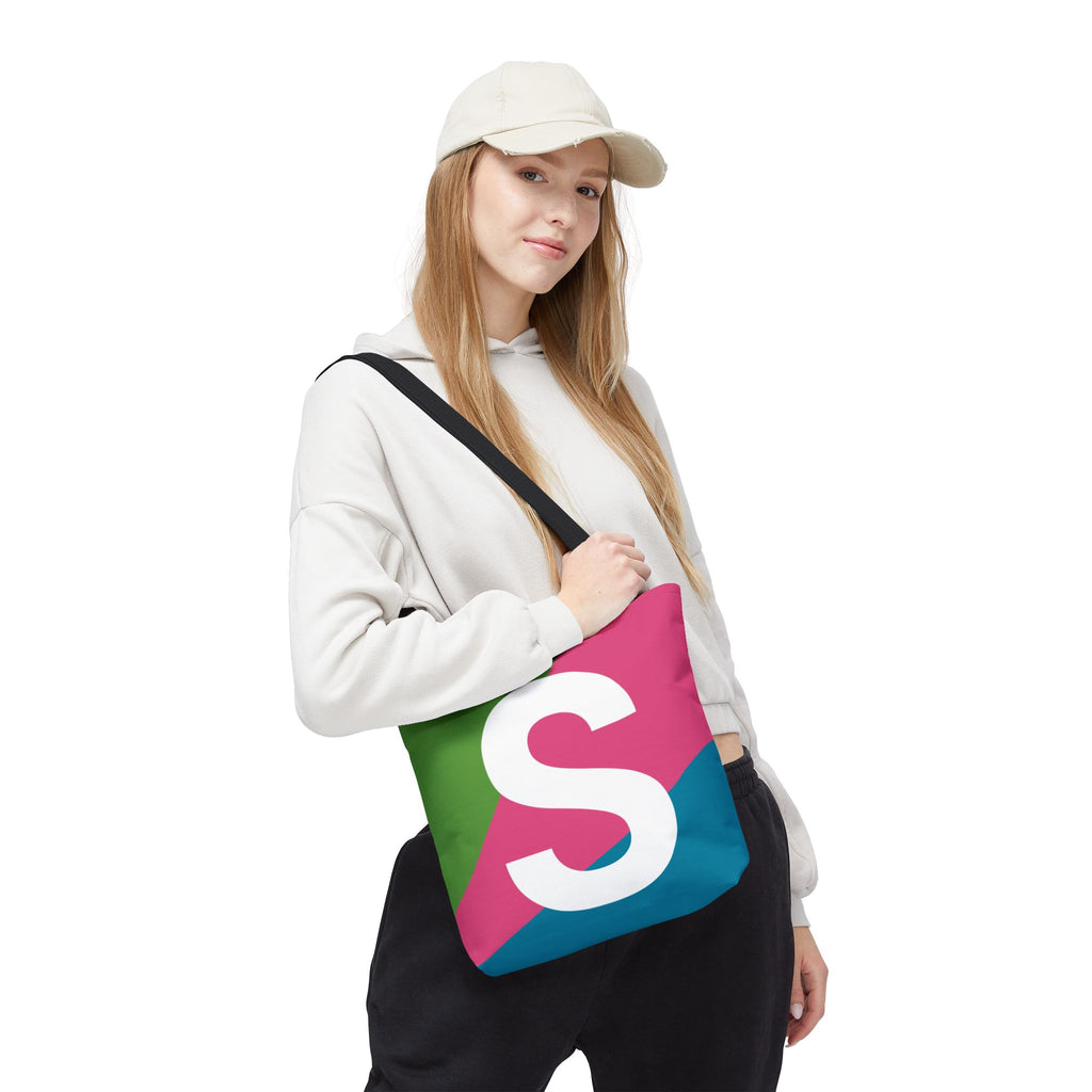 Monogram 'S' Colorblock Tote Bag — Personalized Initial S Shoulder Tote