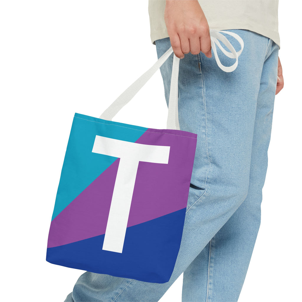 Monogram 'T' Colorblock Tote Bag — Personalized Initial T Shoulder Tote