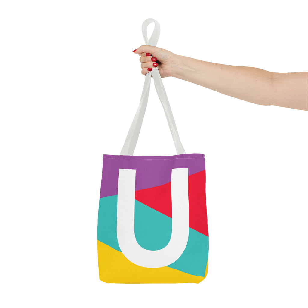 Monogram 'U' Colorblock Tote Bag — Personalized Initial U Shoulder Tote