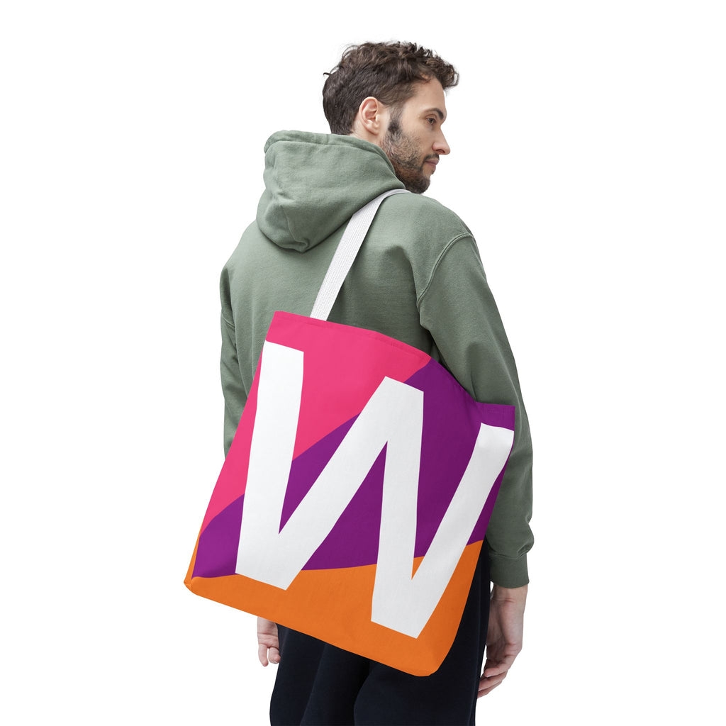 Monogram 'W' Colorblock Tote Bag — Personalized Initial W Shoulder Tote